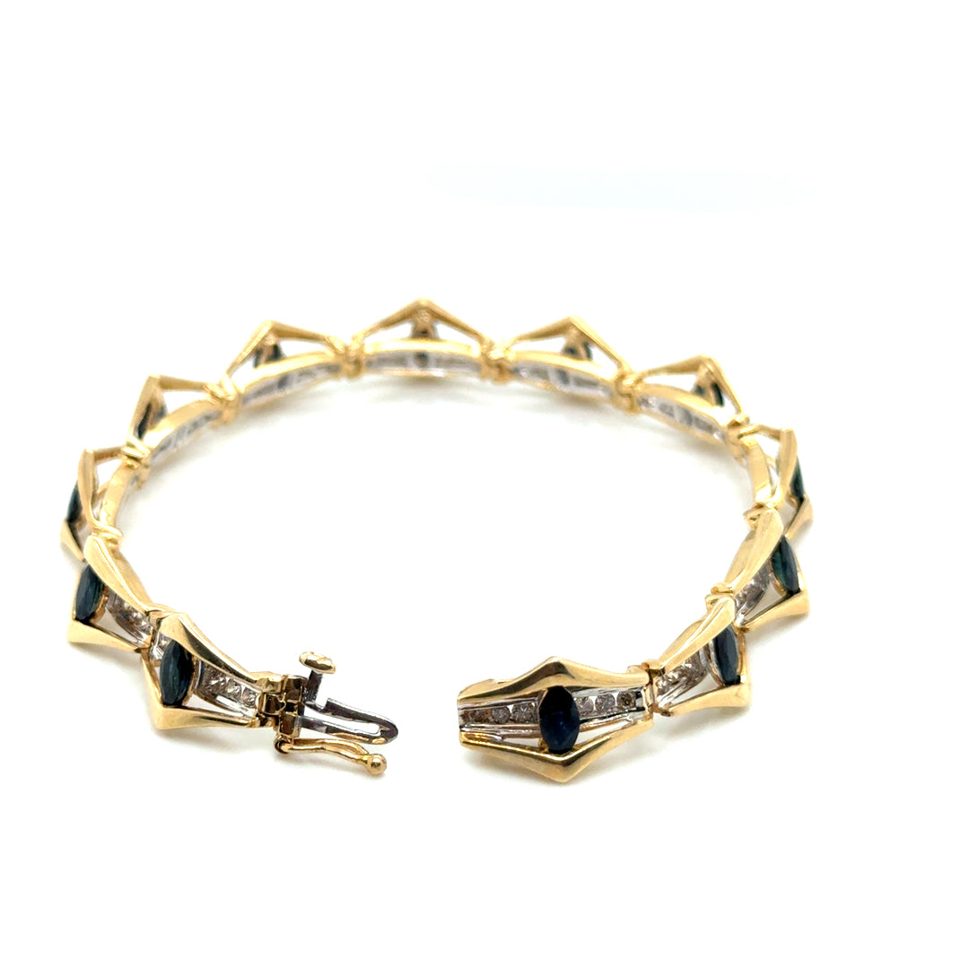 New 14k Yellow Gold Genuine Sapphire and 1.70 CT TW Diamonds Bracelet