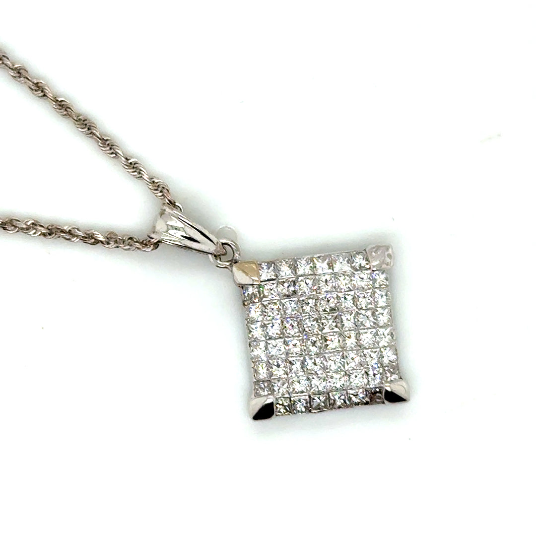 New 18k White Gold 2.10 CT TW Diamond Pendant