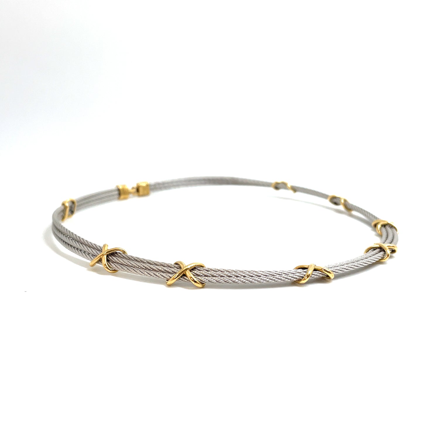 Fred Paris 18k Yellow Gold & Stainless Steel Force 10 Choker Vintage Necklace and Earrings