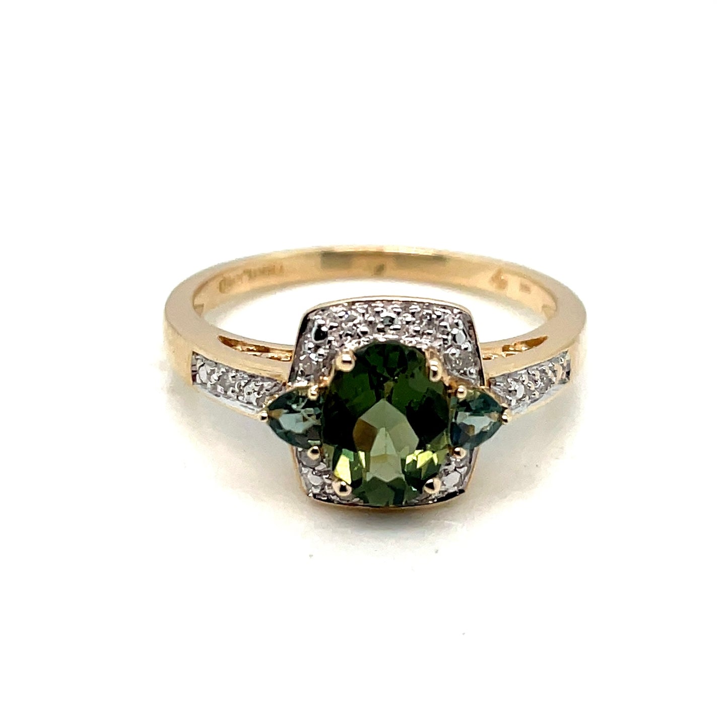 14k Yellow Gold Peridot Diamond Ring