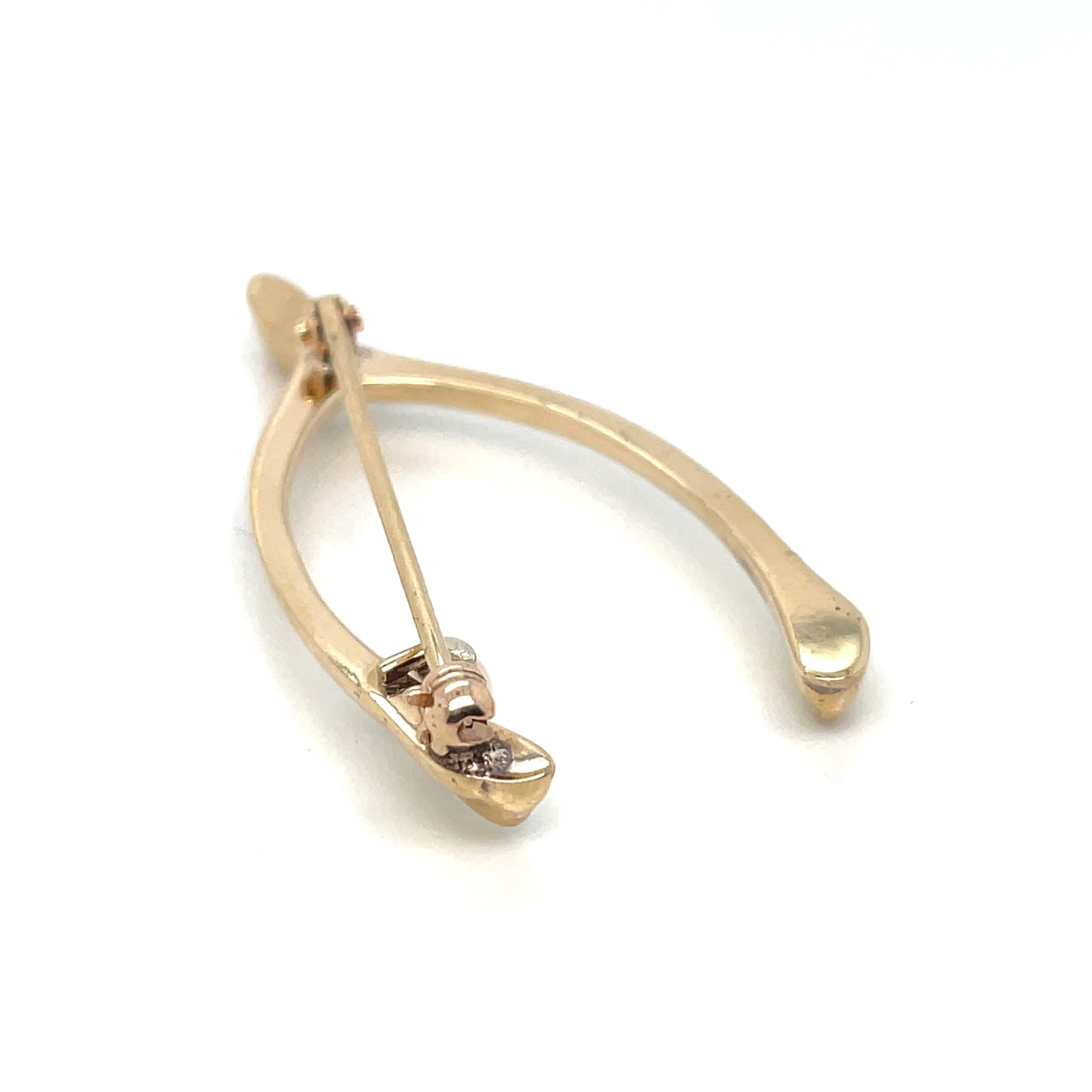 14K Yellow Gold and Cultured Pearl Lucky Wishbone Vintage Brooch/Pin