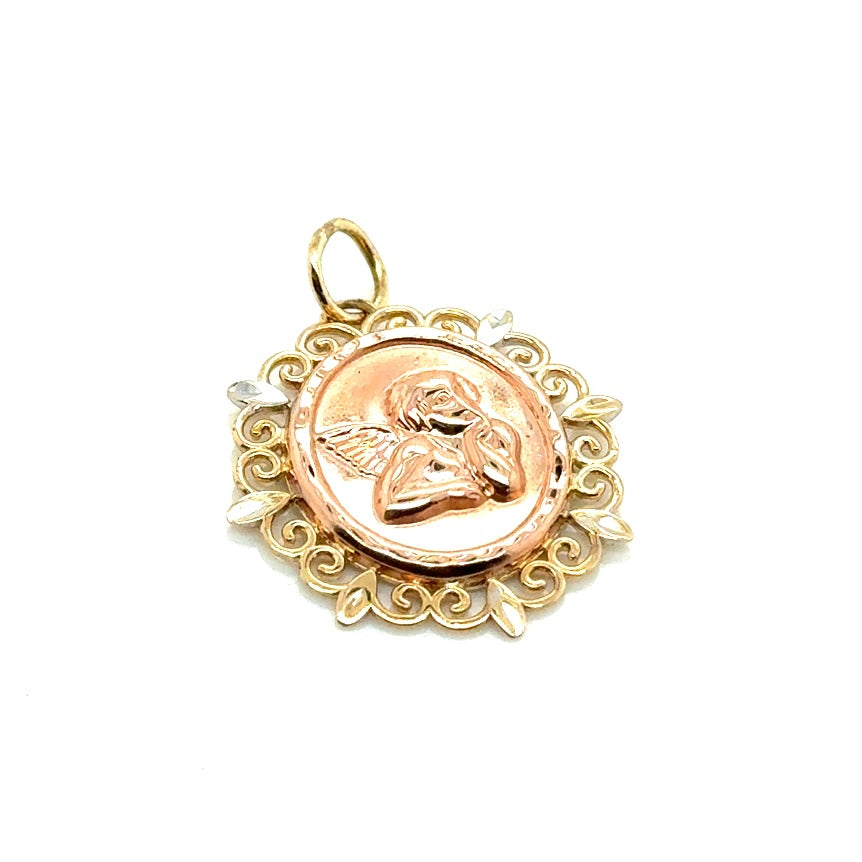 14k Yellow, White and Pink Gold Cherub Pendant