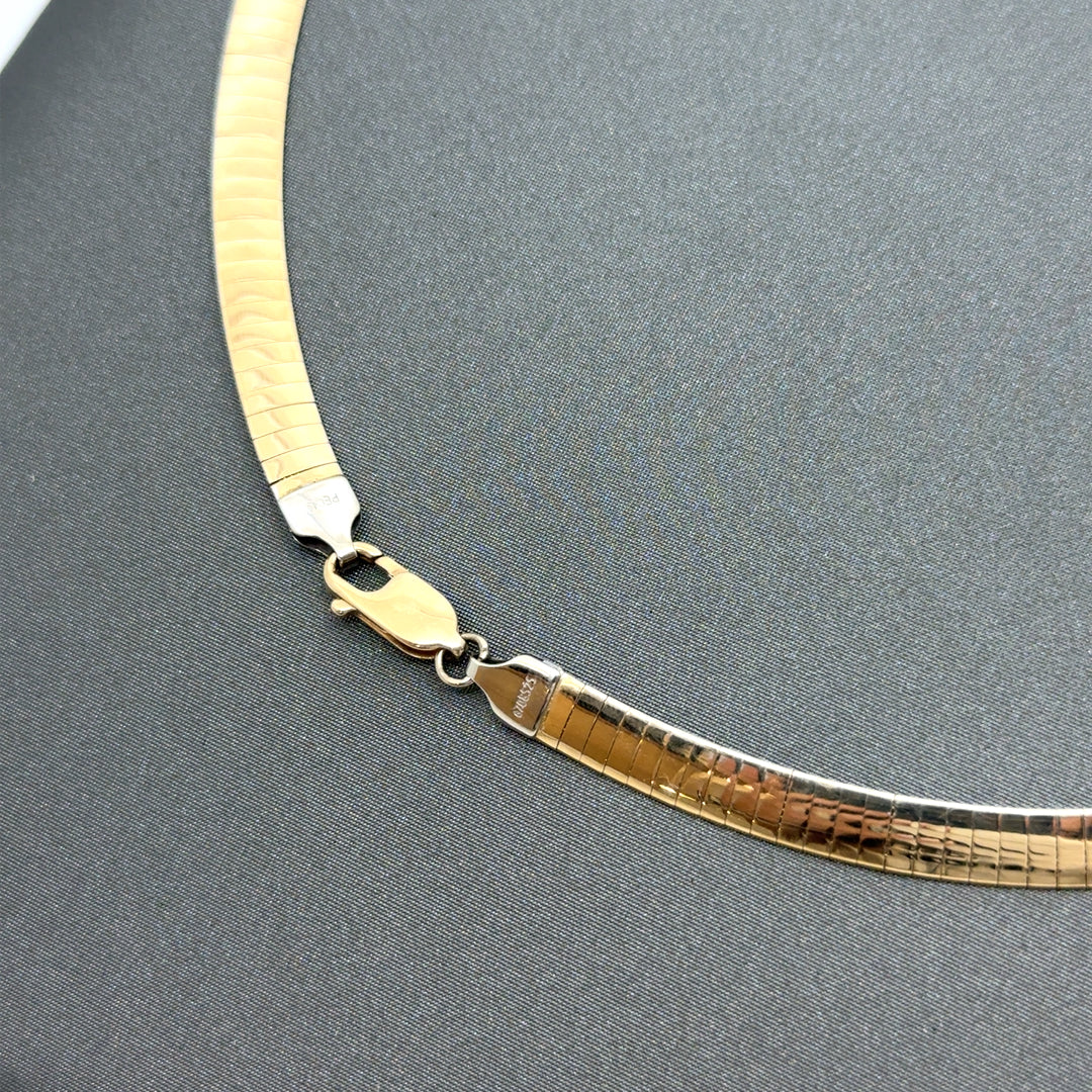 14k Yellow and White Gold Two Tone Omega Necklace