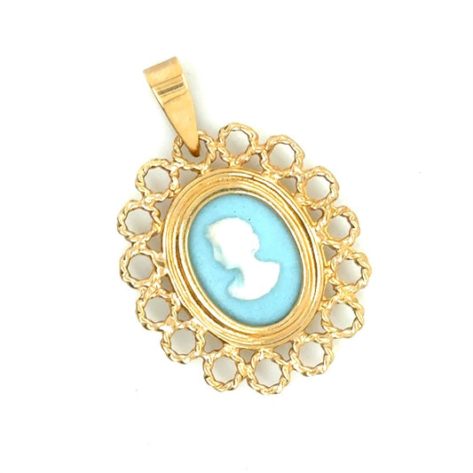 Vintage 14k Yellow Gold Jasperware Cameo Signet Victorian Style Pendant
