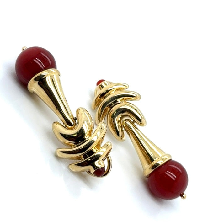Italian Carnelian Round 14k Yellow Gold Earrings