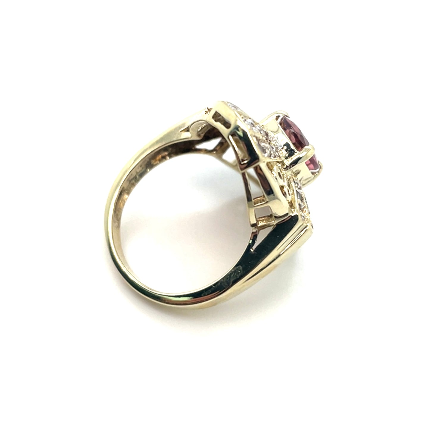 14k Yellow Gold Pink Tourmaline and 0.42 CT TW Diamonds Ring