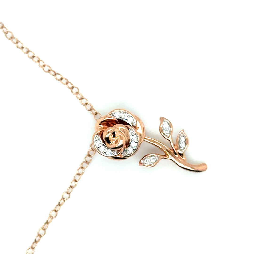New 10k Rose Gold 0.30 CT TW Diamond Rose Necklace