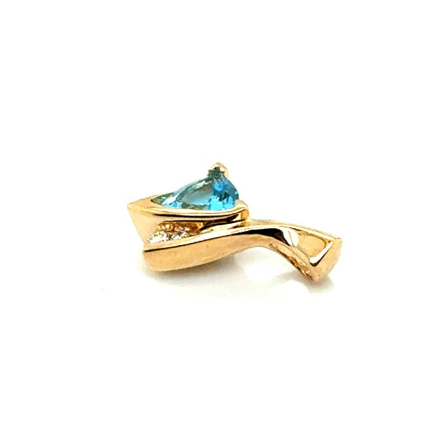 New 14k Yellow Gold Diamond & Triangle Topaz Pendant