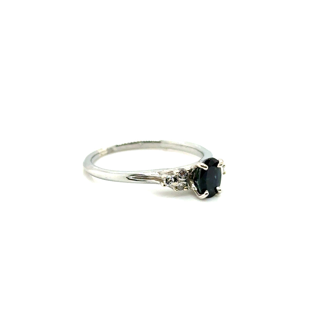 10k White Gold Green-Blue Sapphire and Diamond Ring