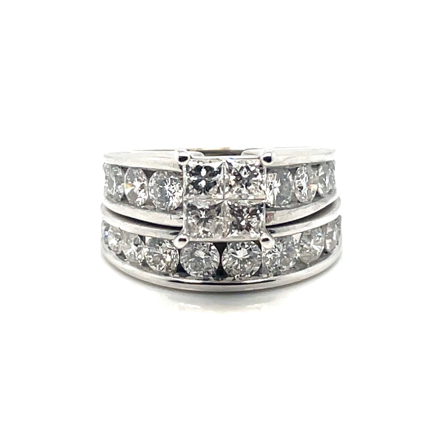 14k White Gold Engagement and Wedding Band 3.70 CT TW Diamonds Rings