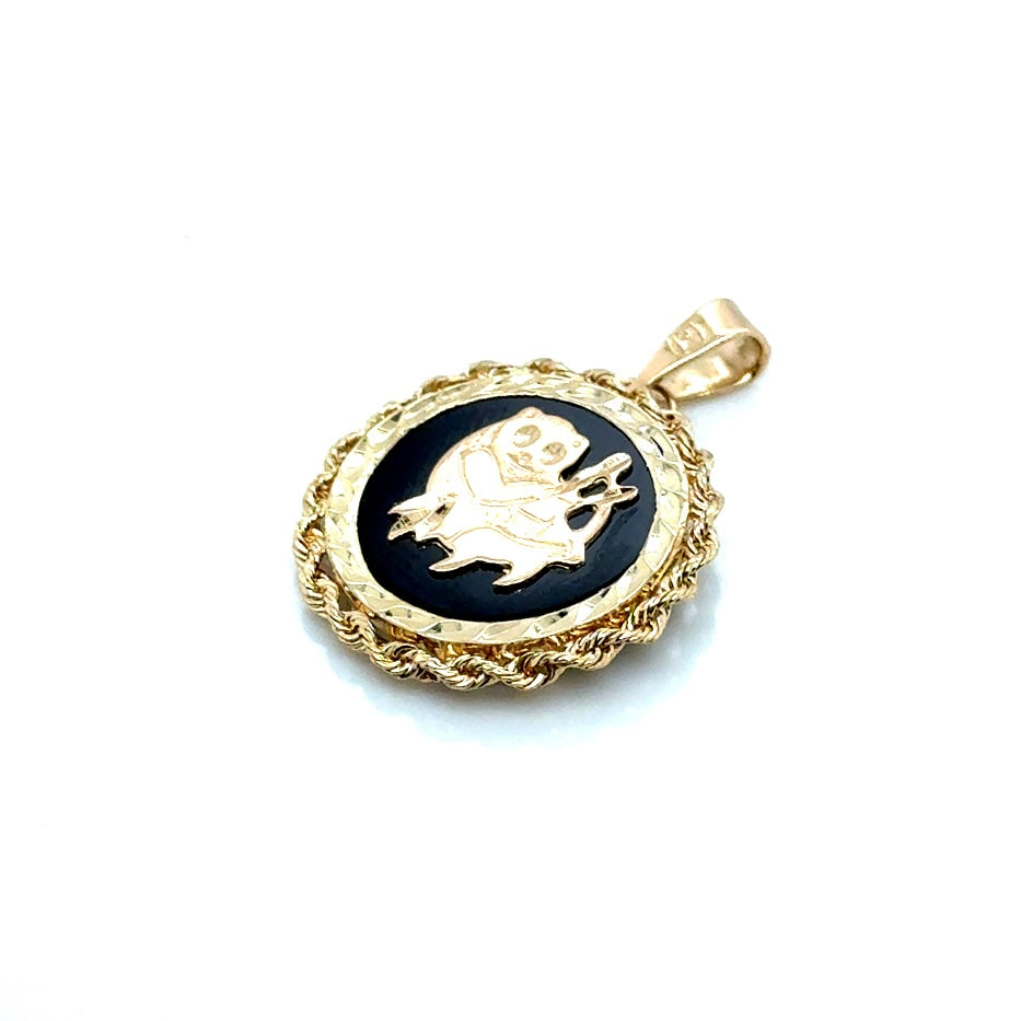 New 14k Yellow Gold Black Onyx Panda Pendant