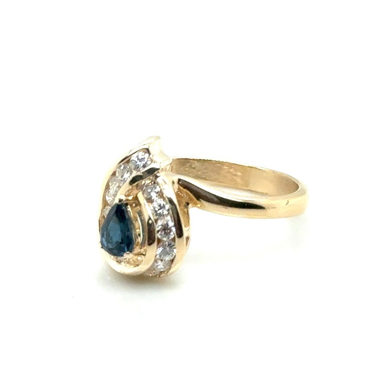 14k Yellow Gold Genuine Sapphire and 0.040 CT TW Diamond Ring