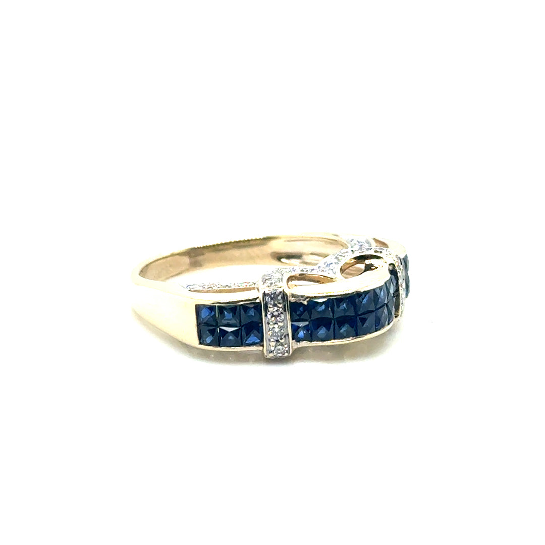 14k Yellow Gold Sapphire and 1 CT TW Diamond Ring