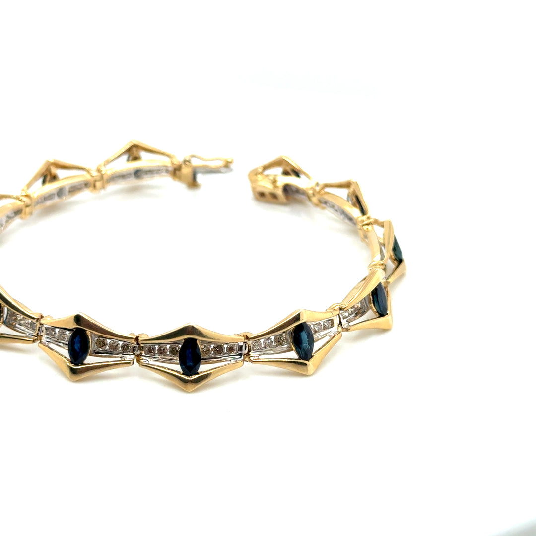 New 14k Yellow Gold Genuine Sapphire and 1.70 CT TW Diamonds Bracelet