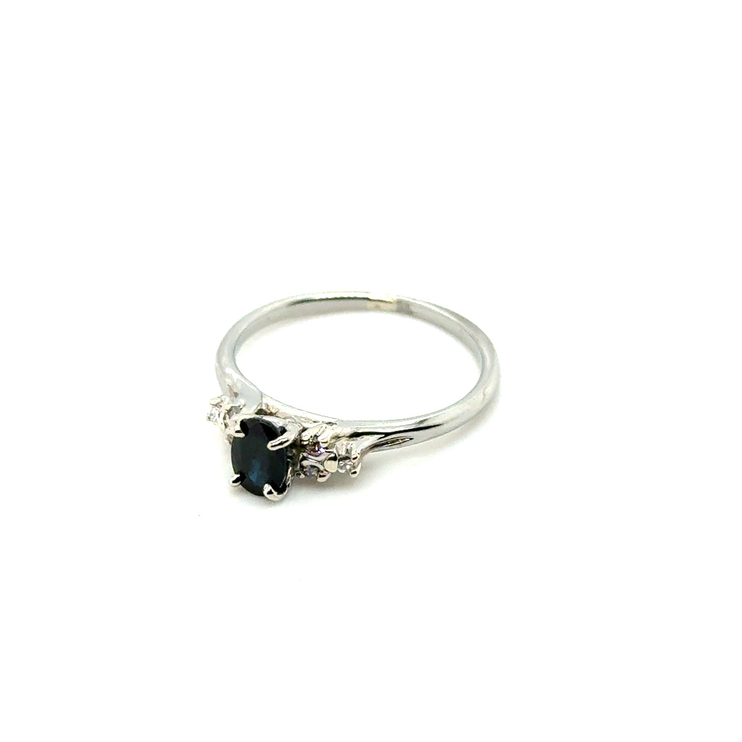 10k White Gold Green-Blue Sapphire and Diamond Ring