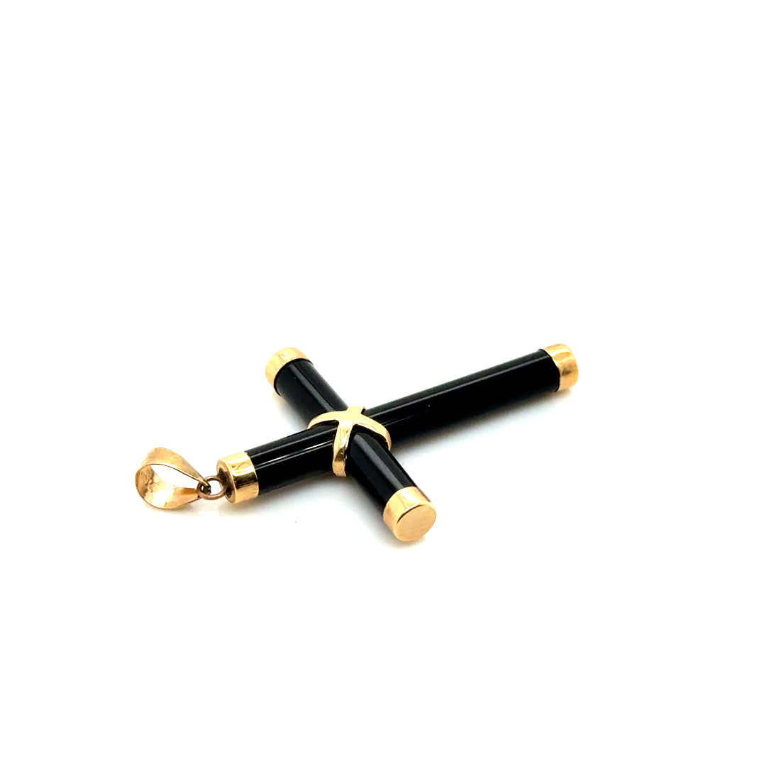 14k Yellow Gold Onyx Cross Pendant