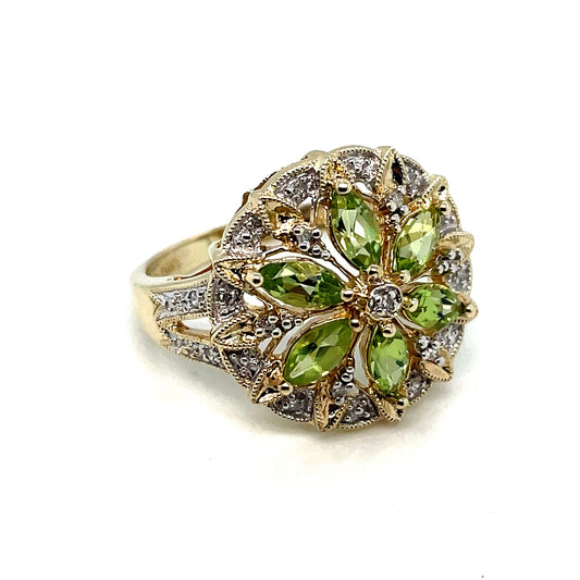 10k Yellow Gold Peridot Diamond Ring