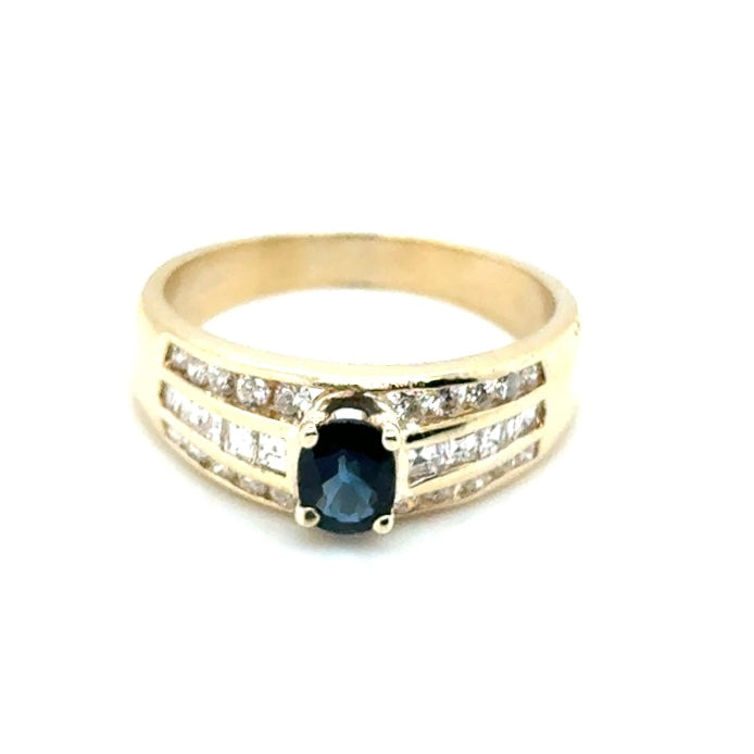 14k Yellow Gold Genuine Sapphire and 0.80 CT TW Diamond Ring