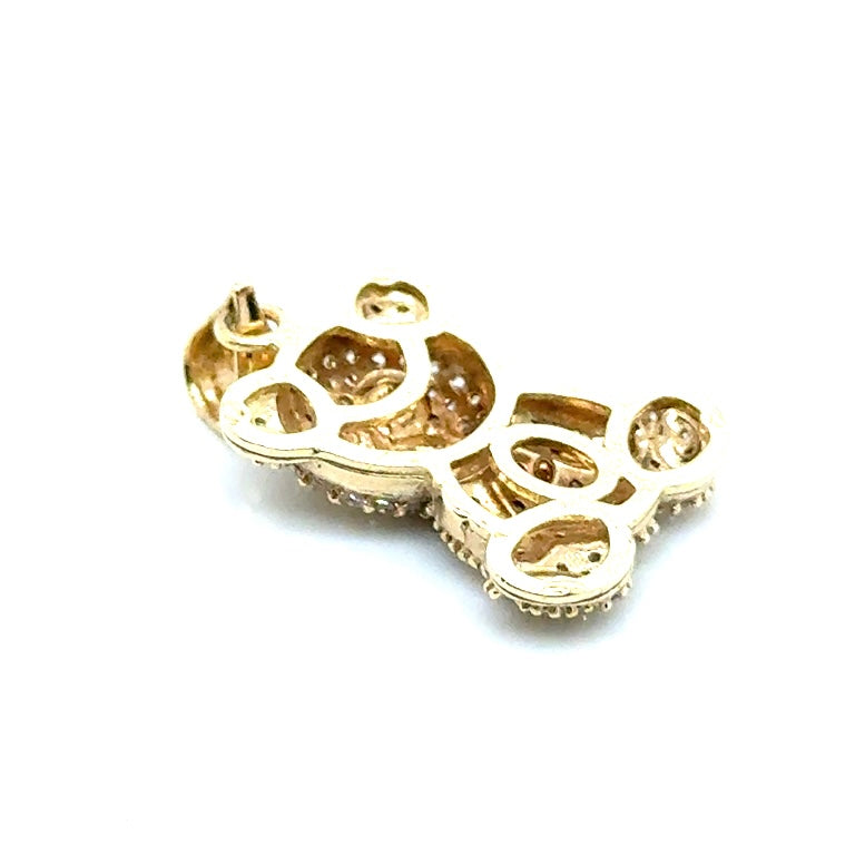 New 10k Yellow Gold CZ Teddy Bear Pendant