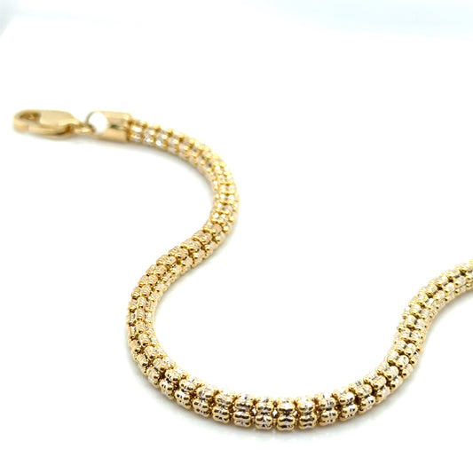 New 14k Yellow and White Gold Round Diamond Cut Style Men’s Bracelet
