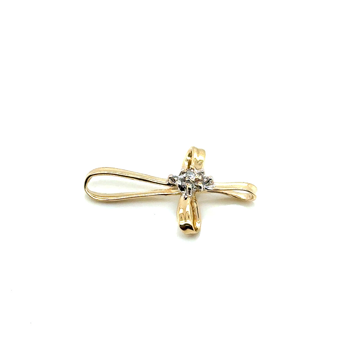 New 10k Yellow Gold Diamond Cross Pendant