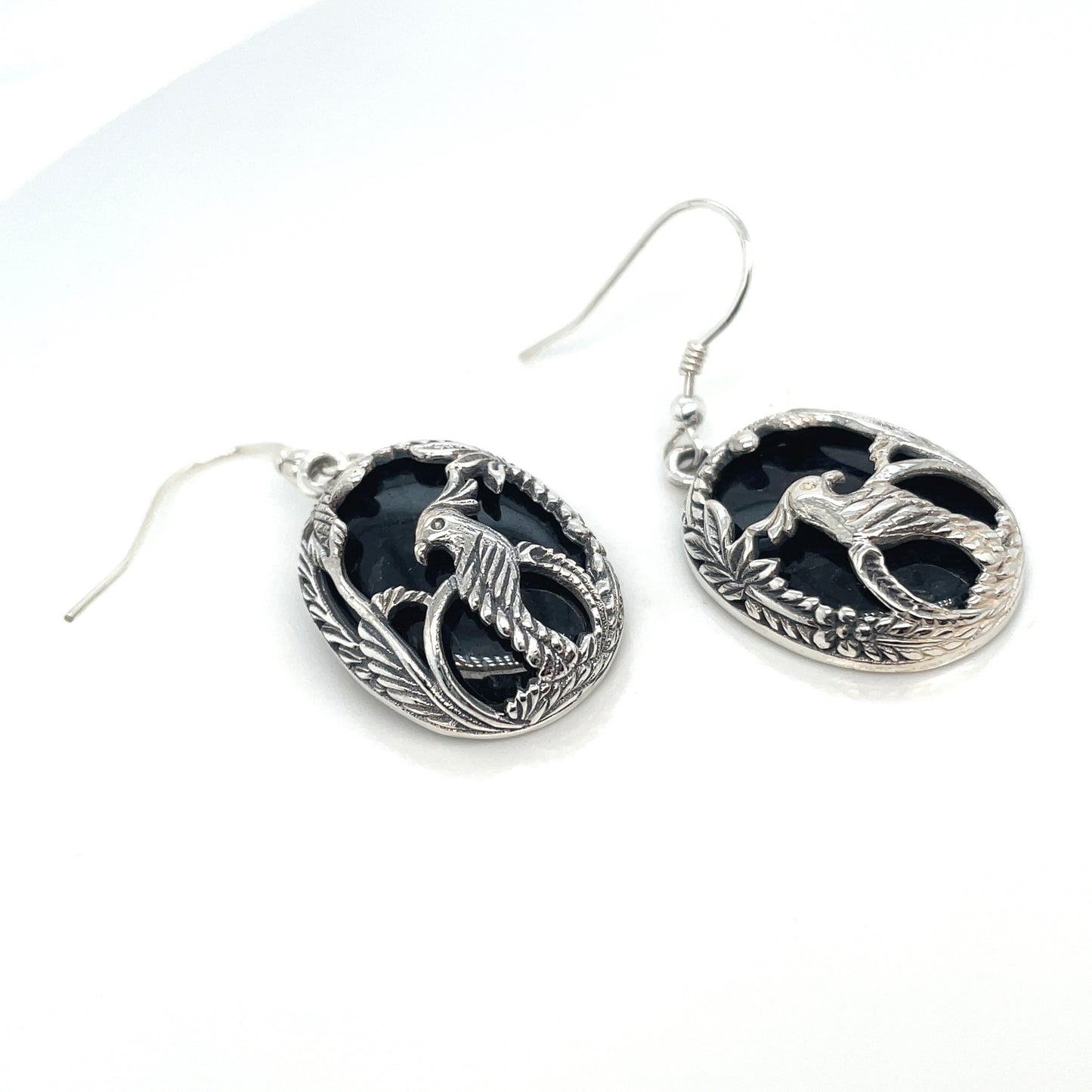 Black Jade Kokatu Earrings in Sterling Silver