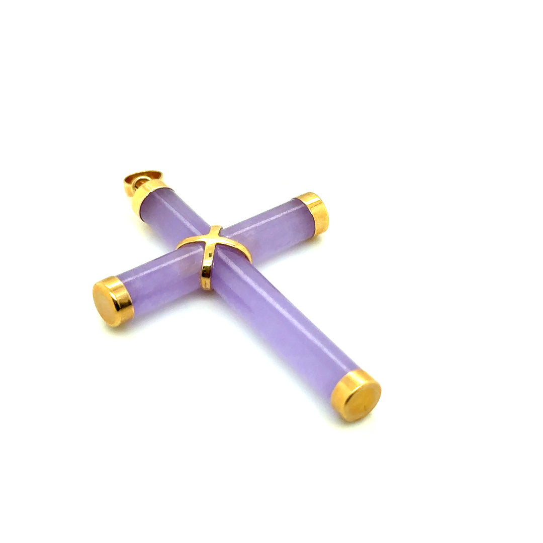 14k Yellow Gold Jade Cross Pendant