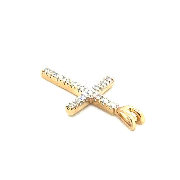 New 14k Yellow Gold 0.35 CT TW Diamond Cross Pendant