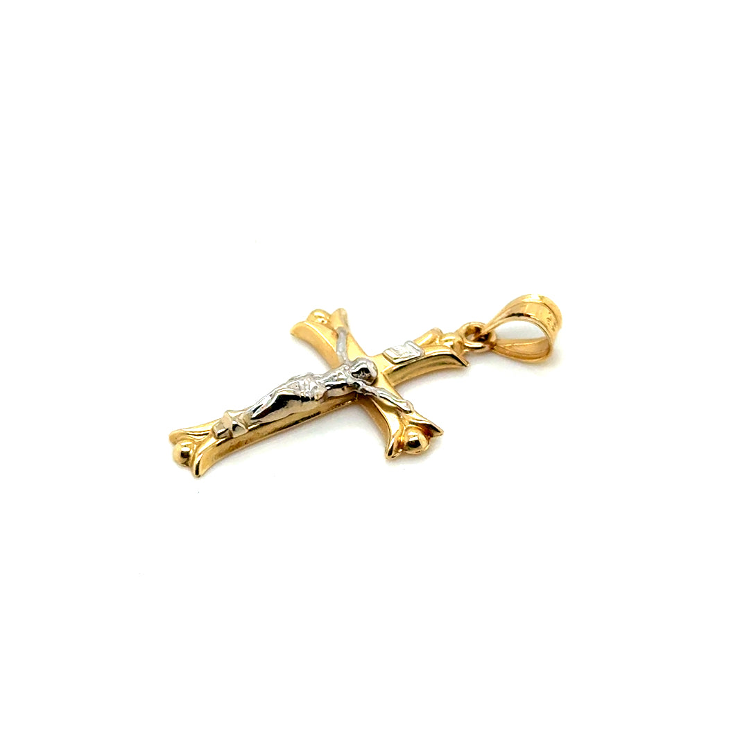 14k Yellow & White Gold Crucifix Cross Pendant