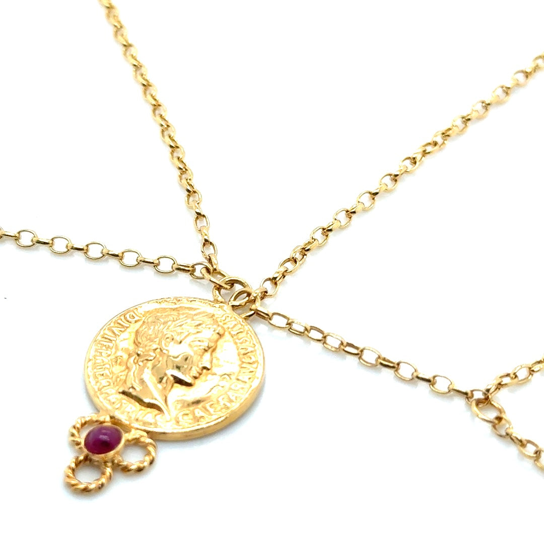 New 14k Yellow Gold Ruby Necklace