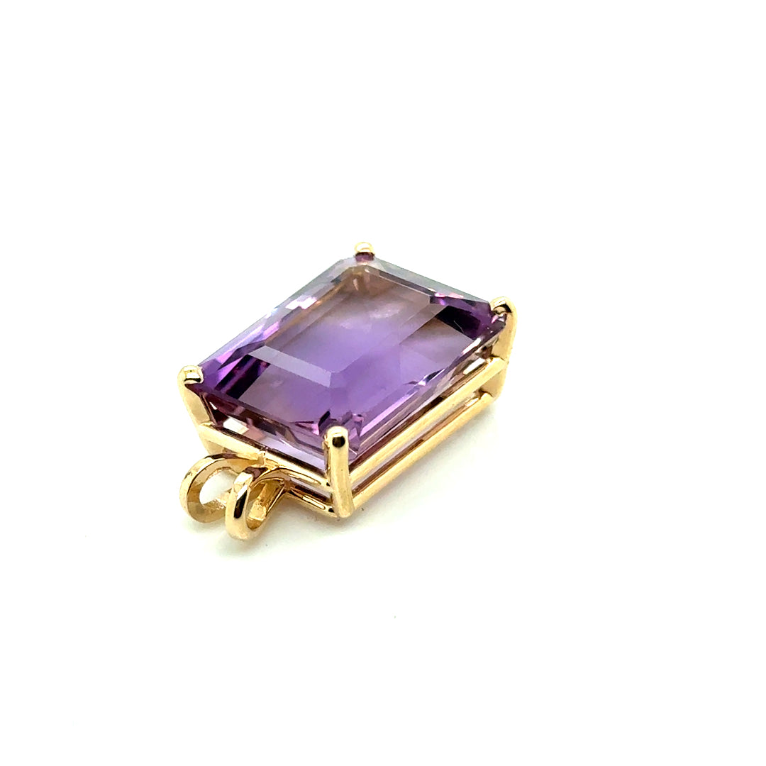 New 14k Yellow Gold Genuine Amethyst Pendant