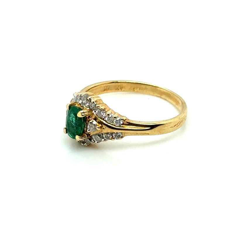 14k Yellow Gold Emerald and Diamonds Ring