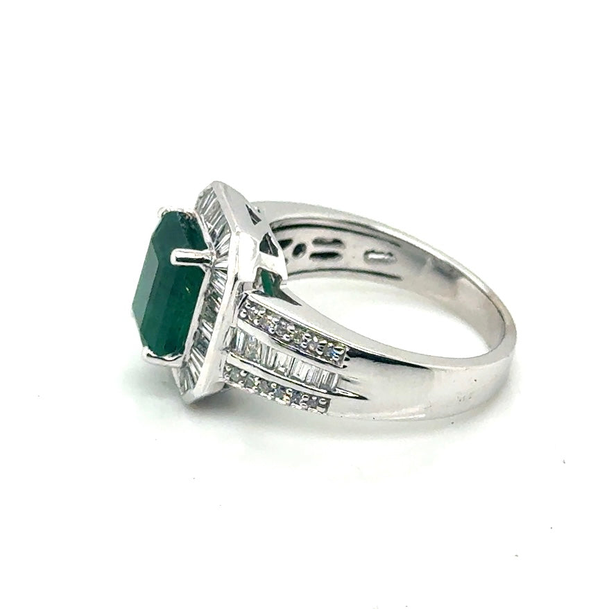 14k White Gold 1.25 CT TW Diamond & Genuine Emerald Ring