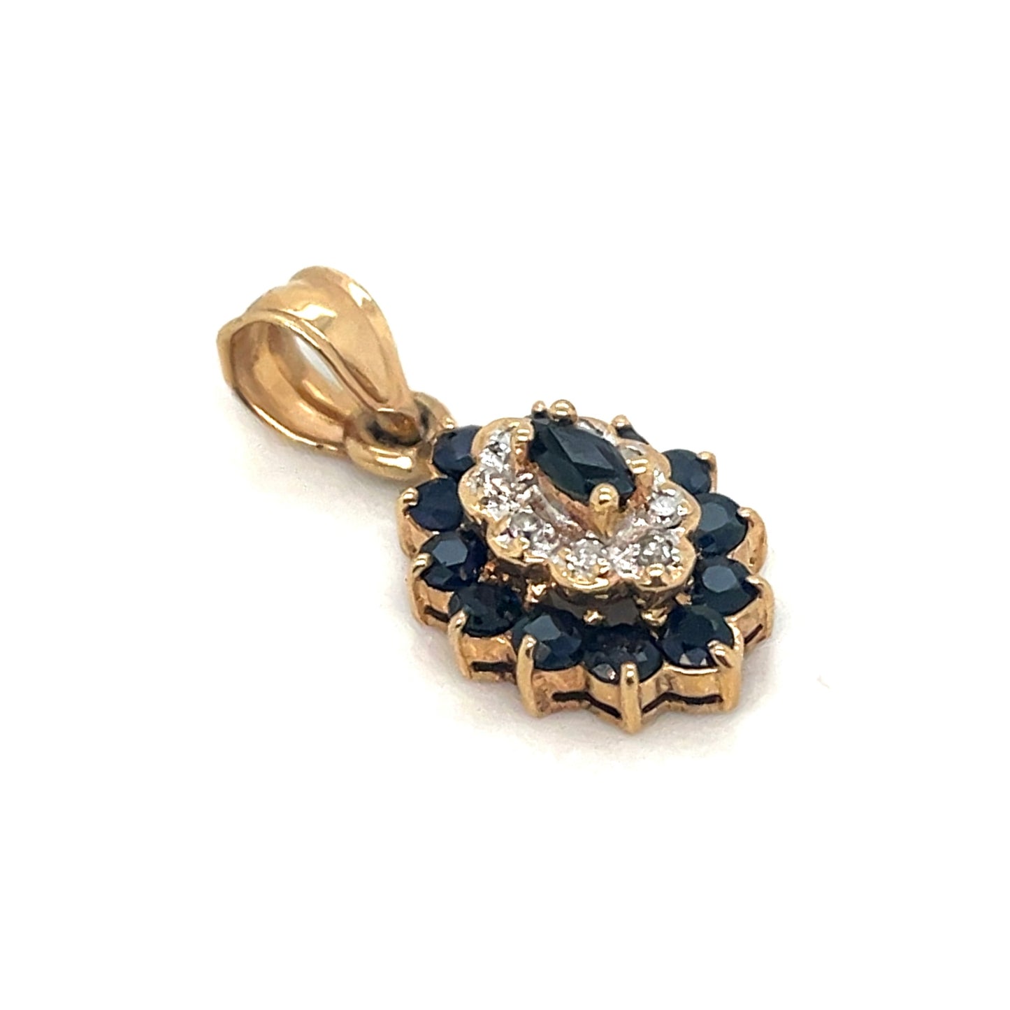 14k Yellow Gold Sapphire Diamonds Pendant