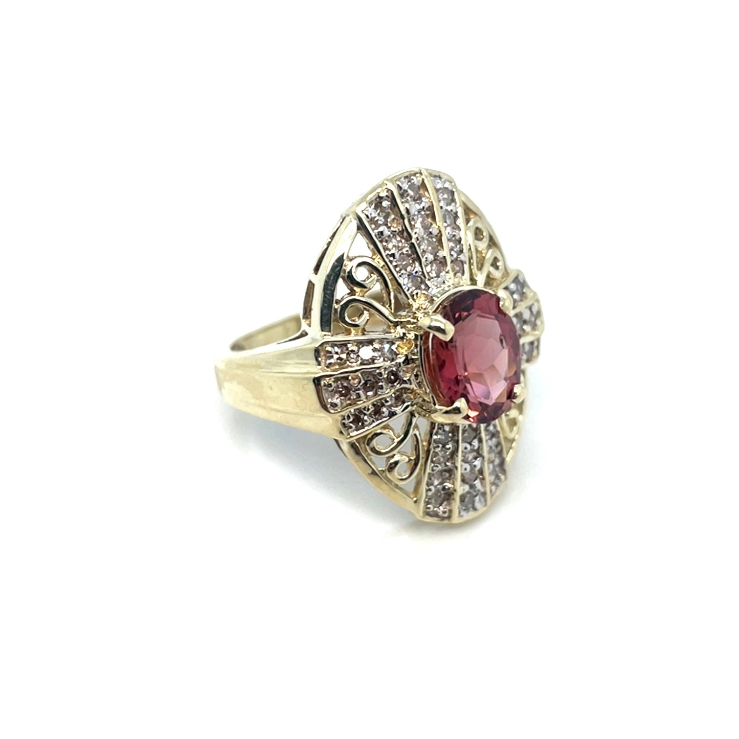14k Yellow Gold Pink Tourmaline and 0.42 CT TW Diamonds Ring