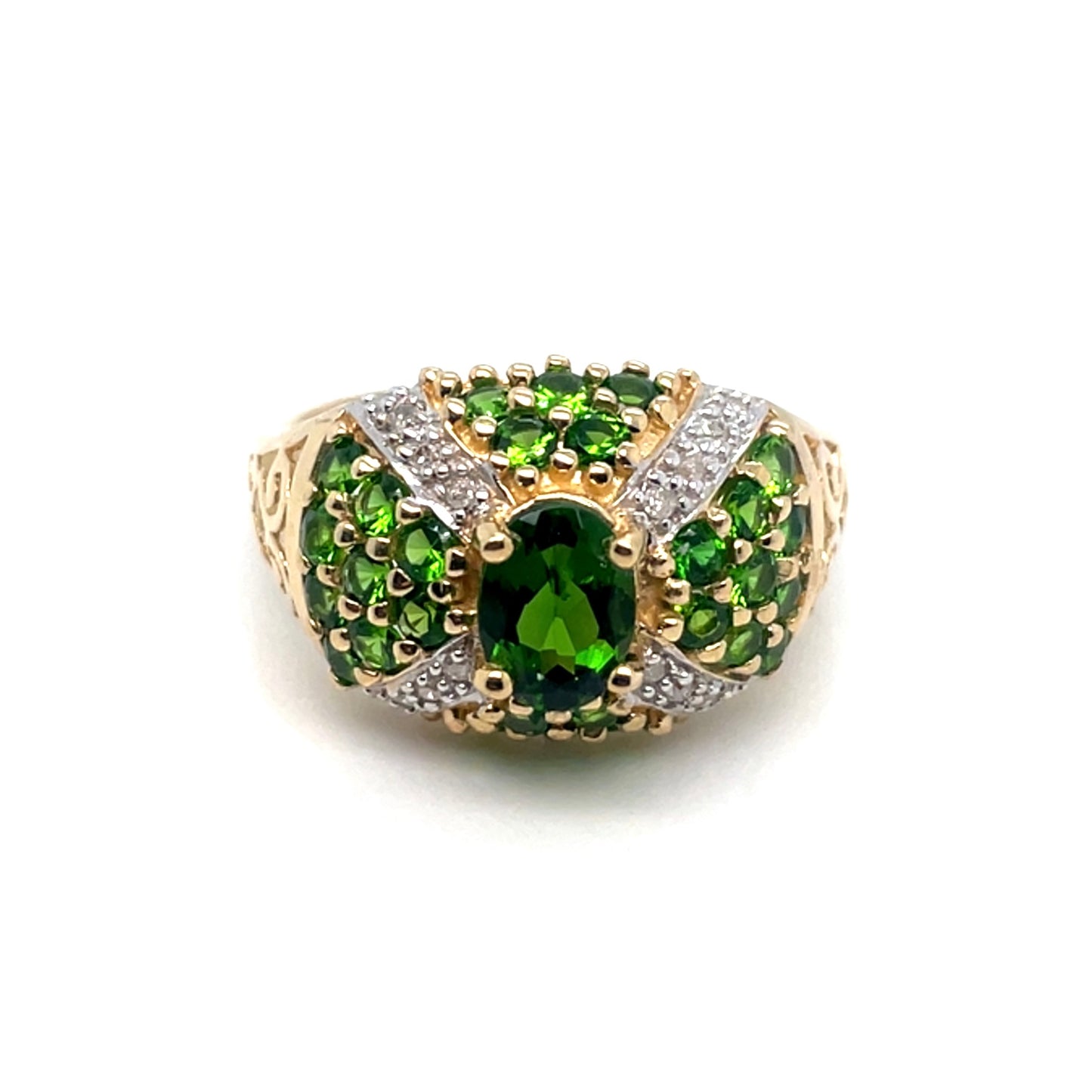 14k Yellow Gold Peridot and Diamonds Ring