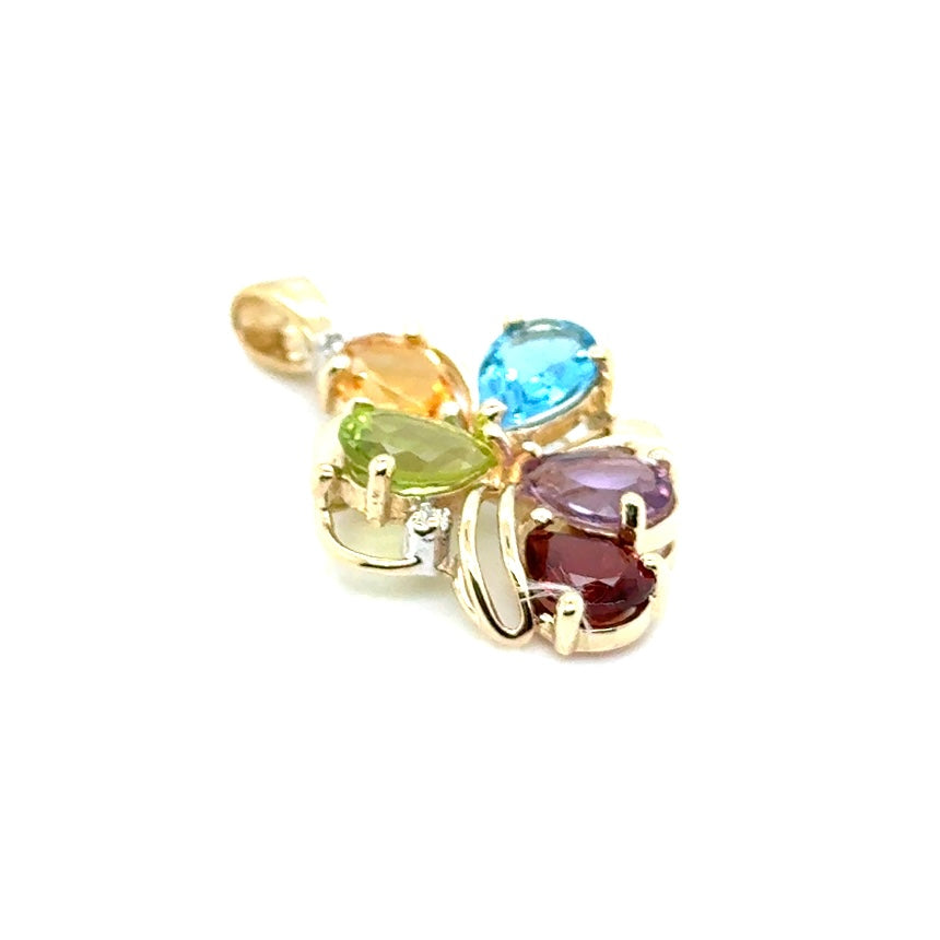 14k Yellow Gold Citrin, Garnet, Peridot, Topaz, Amethyst and Diamond Pendant
