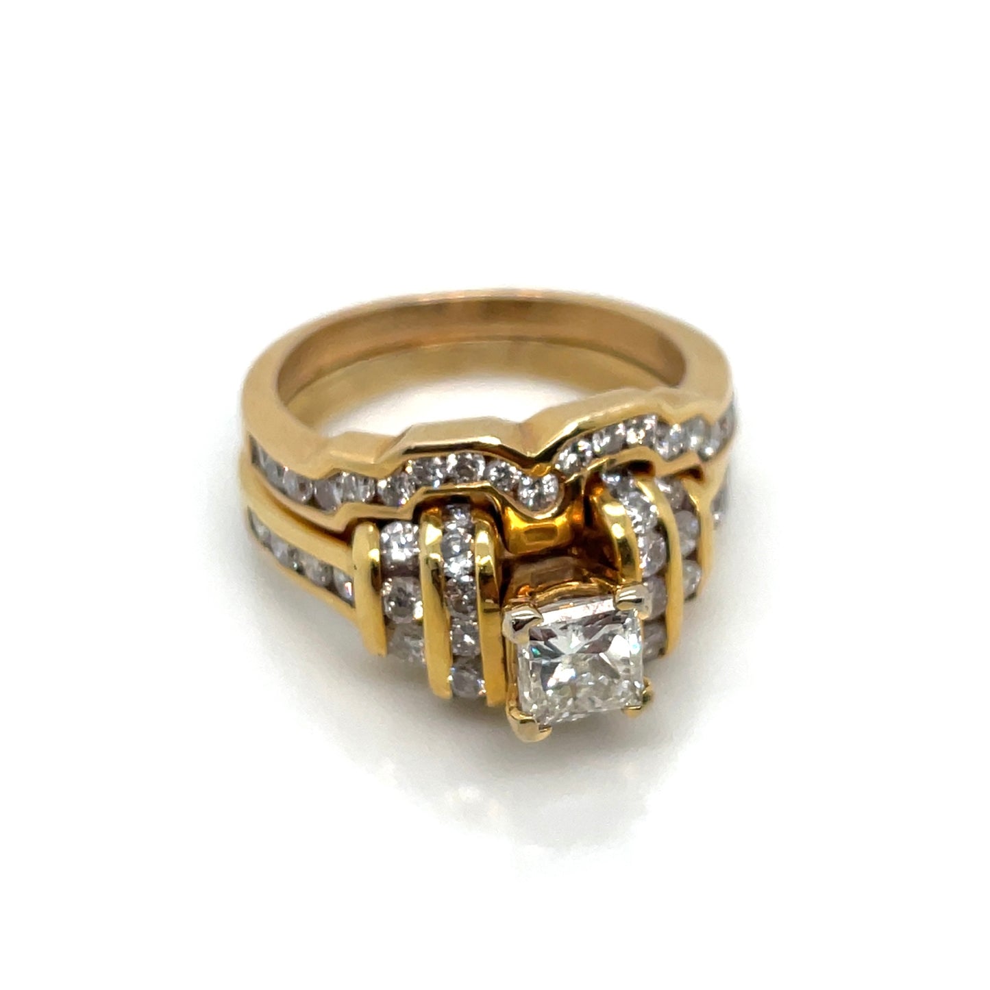 14k Yellow Gold Engagement Princess Diamond 2.6 CT TW Ring Set