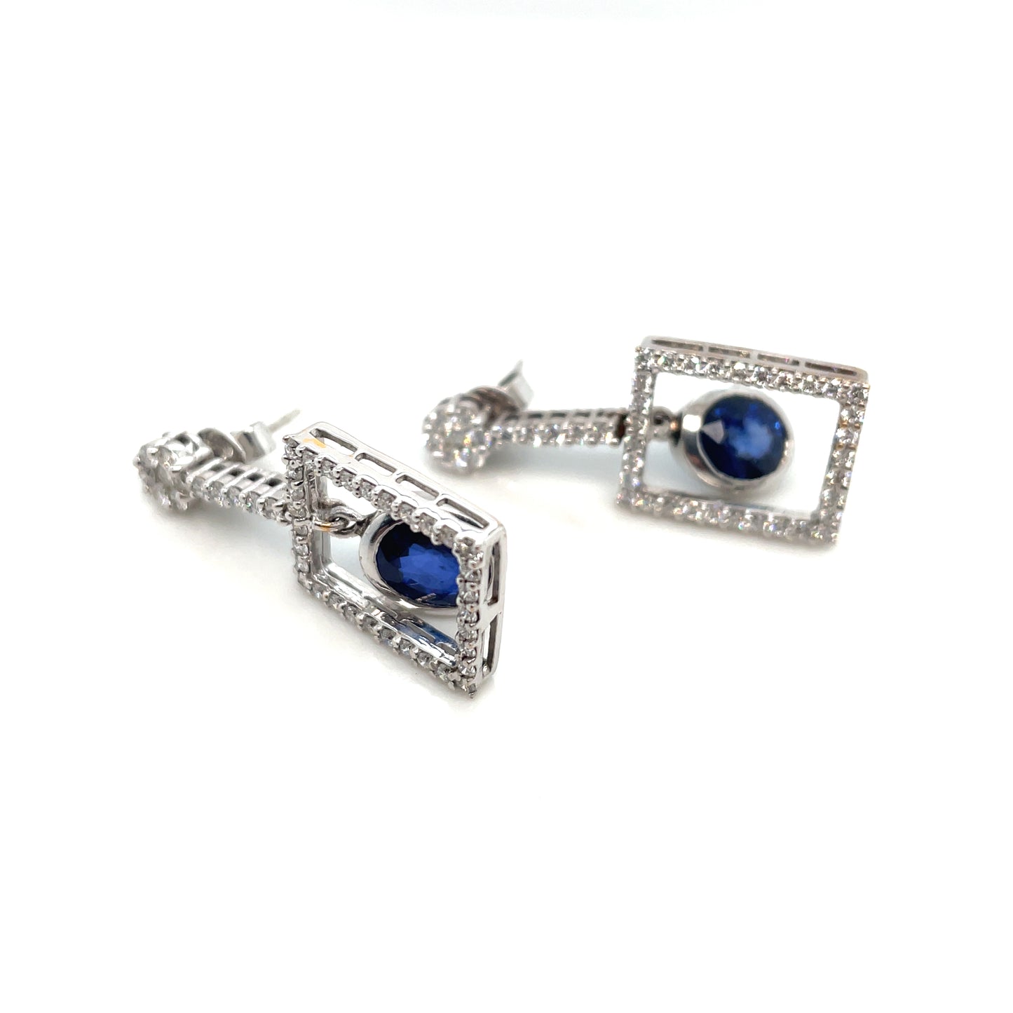 21k Rhodium Plated Sapphire and 2.3 CT TW Diamonds Earrings
