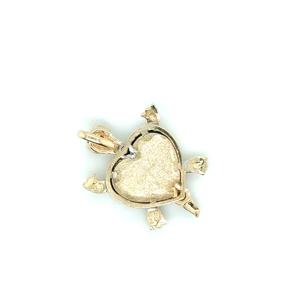 10k Yellow and White Gold Ruby Eyes Turtle Pendant