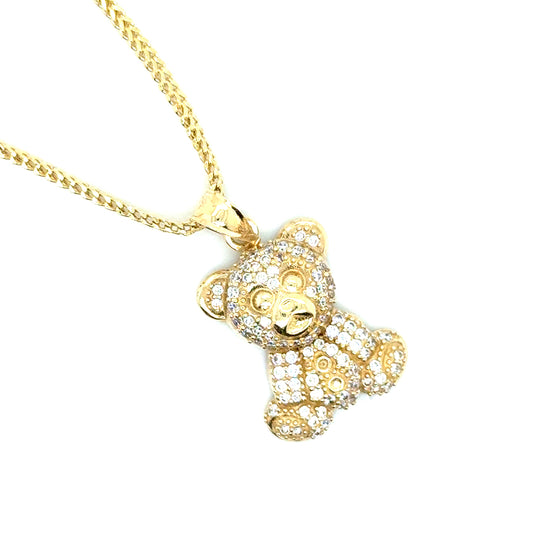 New 10k Yellow Gold CZ Teddy Bear Pendant