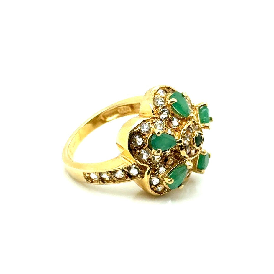 14k Yellow Gold Emerald and Diamonds Ring