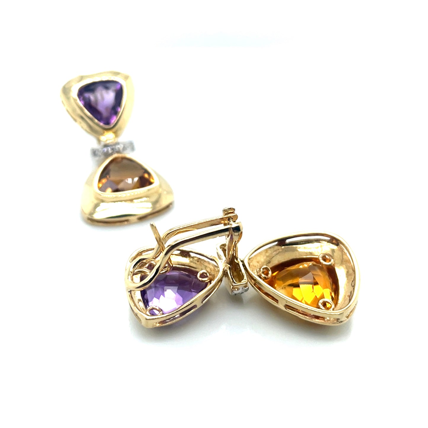 14k Yellow Gold Purple Amethyst and Orange Topaz 0.15 CT TW Diamonds Earrings