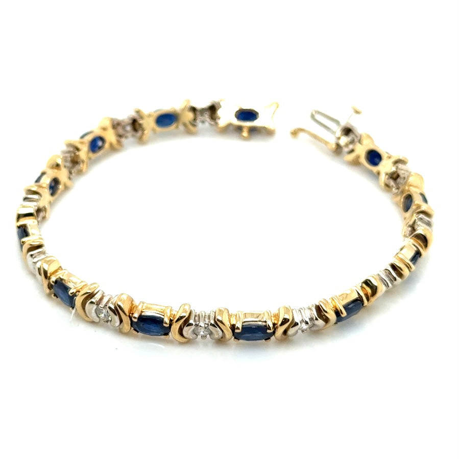 14k Yellow and White Gold Genuine Sapphire and 0.85 CT TW Diamonds Bracelet