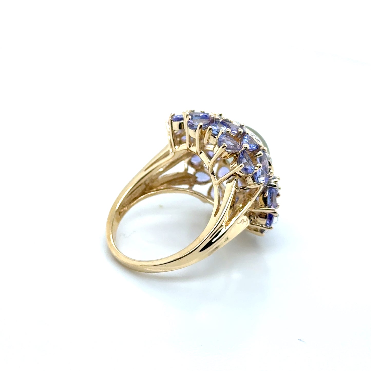 14k Yellow Gold Prasiolite, Tanzanite and Diamonds Ring