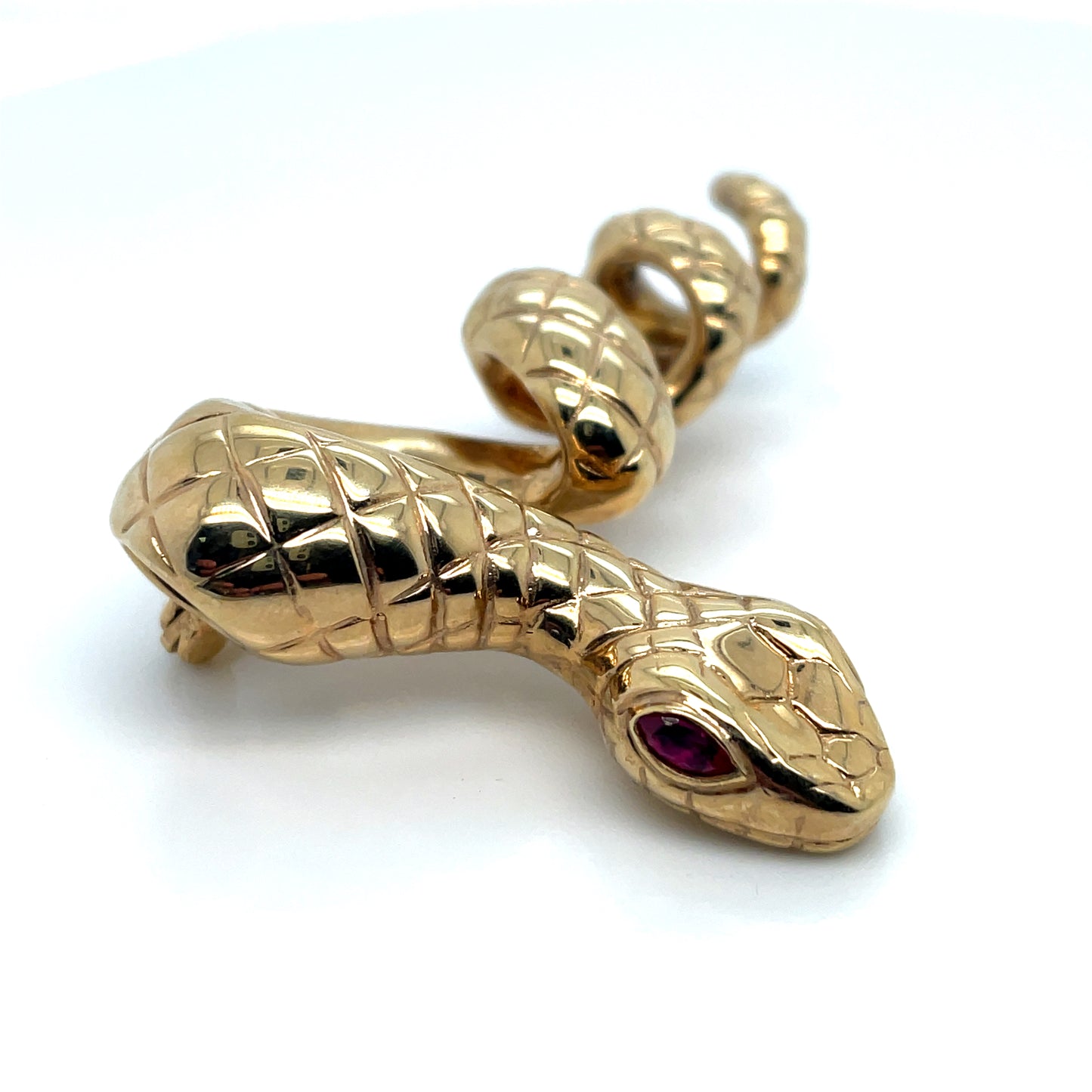 14k Yellow Gold with Rubies Eyes Snake Brooch/Pendant
