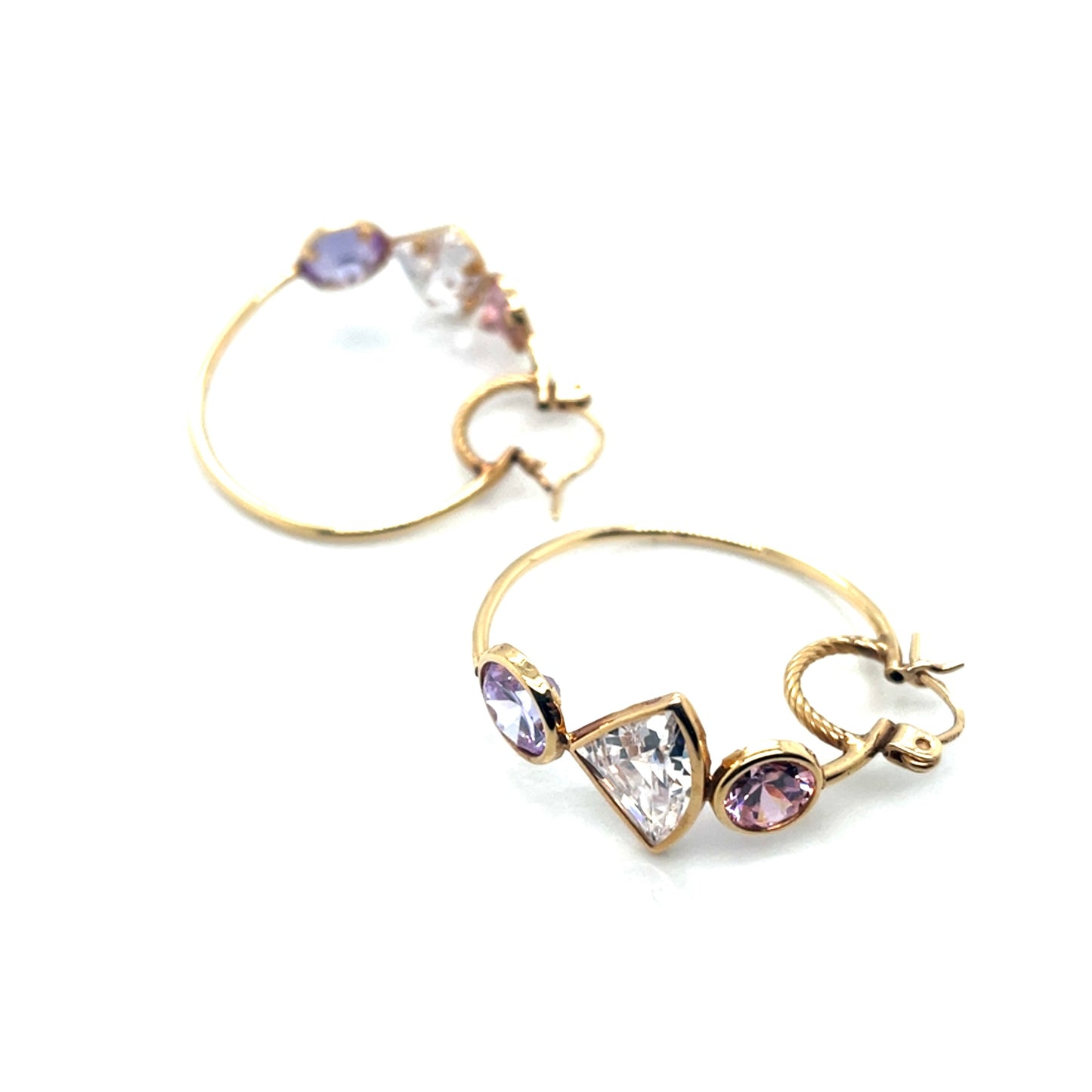 14k Yellow Gold Pink, White and Purple Cubic Zirconia Earrings