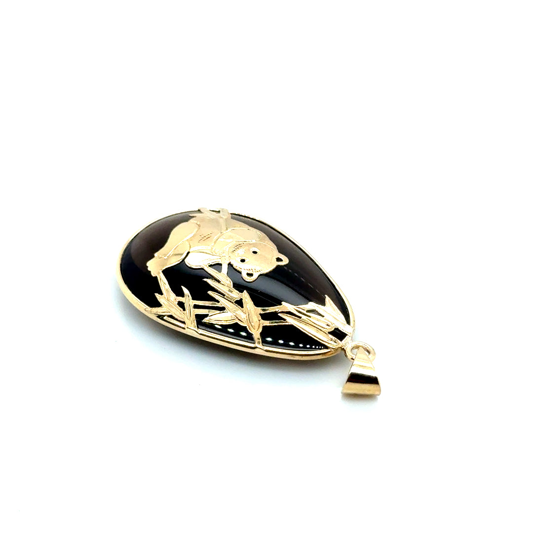 New 14k Yellow Gold Smoky Quartz Panda Pendant