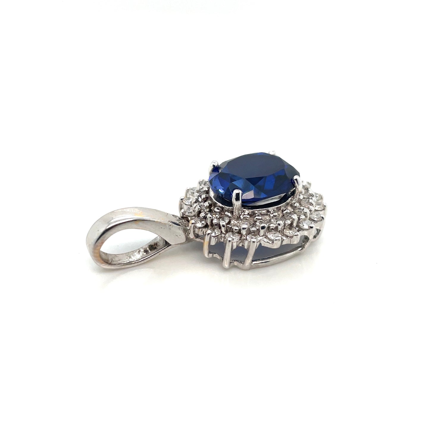 14k White Gold Synthetic Sapphire Diamonds Pendant