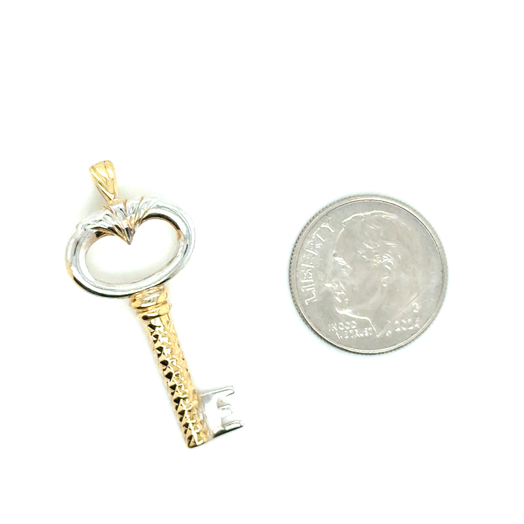 14k Yellow and White Gold Key Pendant